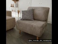 Vente-unique Poltrona convertível em veludo canelado Cinza-claro - PALULA^ Poltrona