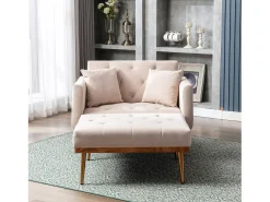 Poltrona*Hauss Spole Poltrona convertível em veludo com encosto regulável em 3 posições 165x90x77cm Bege