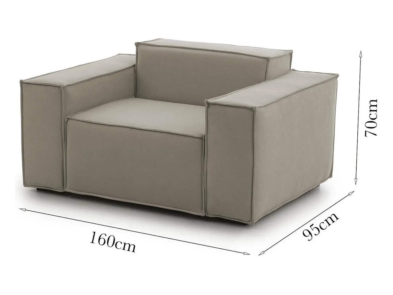 Poltrona*Talamo Italia Poltrona Cristiana, Poltrona de sala, 100% Made in Italy, Poltrona relaxante em tecido acolchoado, 160x95h70 cm, Taupe Cinzento