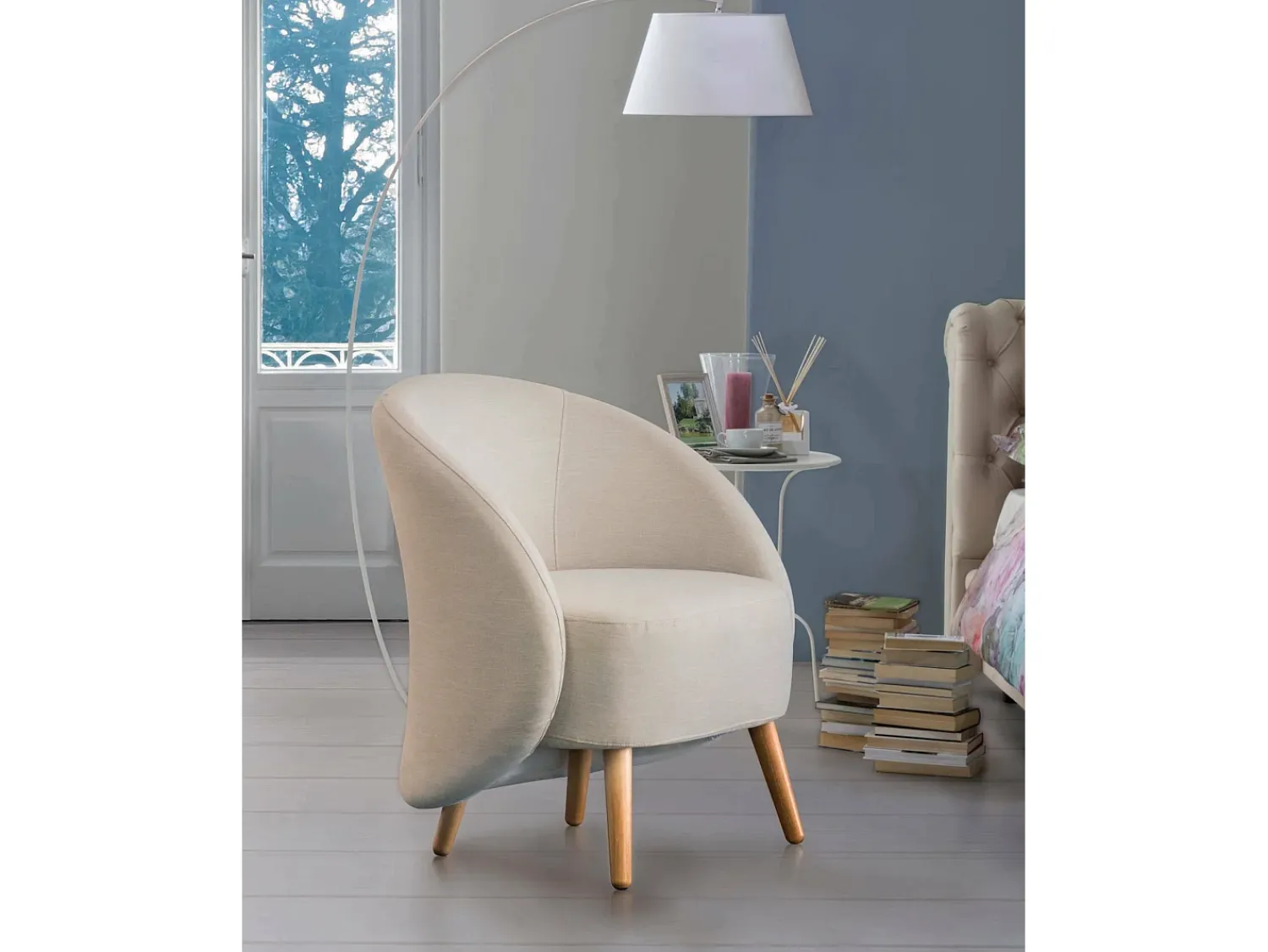 Poltrona|Talamo Italia Poltrona Dabdal, Poltrona lounge design, 100% Made in Italy, Poltrona relaxante em tecido acolchoado, 70x60h80 cm, Taupe Cinzento