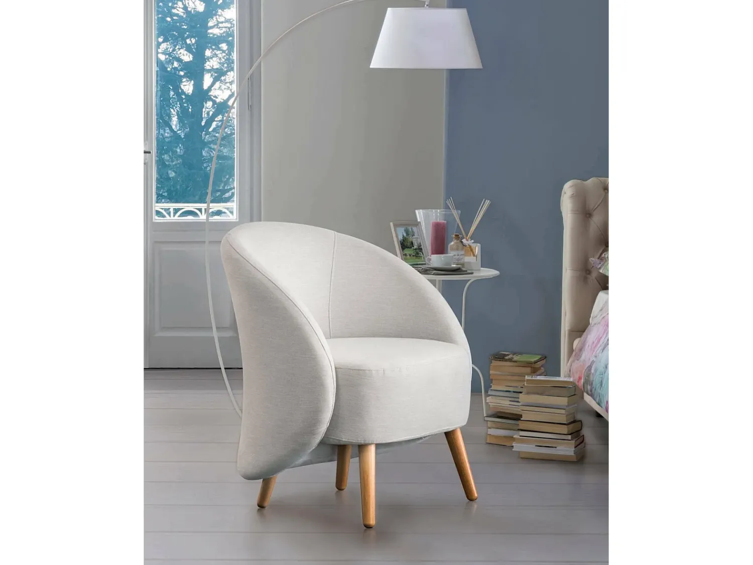 Poltrona|Talamo Italia Poltrona Dabdal, Poltrona lounge Design, 100% Fabricado na Itália, Poltrona relaxante em tecido acolchoado, 70x60h80 cm, Cinza Cinzento