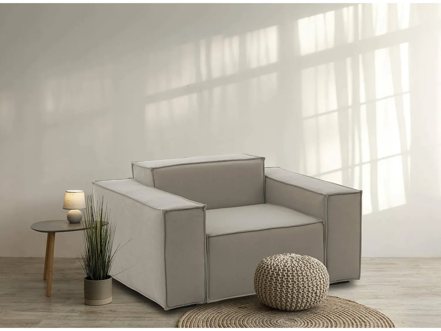 Poltrona|Talamo Italia Poltrona Dbrogn, Poltrona de sala, 100% Fabricado na Itália, Poltrona relaxante em tecido acolchoado, 160x95h70 cm, Taupe Cinzento