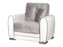 Poltrona|Dmora Poltrona Dcont, Poltrona de armazenamento para sala, conversível em cama, Poltrona relaxante em tecido acolchoado, 97x84h91 cm, Branco e Cinza Claro Cinzento claro / Branco