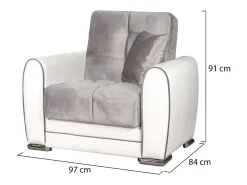Poltrona|Dmora Poltrona Dcont, Poltrona de armazenamento para sala, conversível em cama, Poltrona relaxante em tecido acolchoado, 97x84h91 cm, Branco e Cinza Claro Cinzento claro / Branco