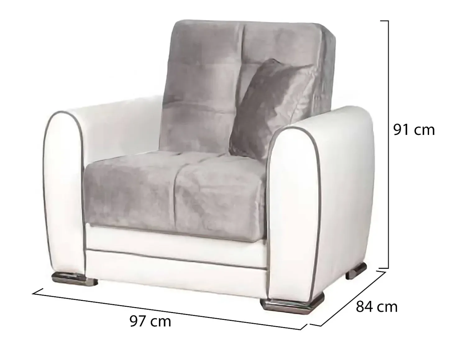Poltrona|Dmora Poltrona Dcont, Poltrona de armazenamento para sala, conversível em cama, Poltrona relaxante em tecido acolchoado, 97x84h91 cm, Branco e Cinza Claro Cinzento claro / Branco