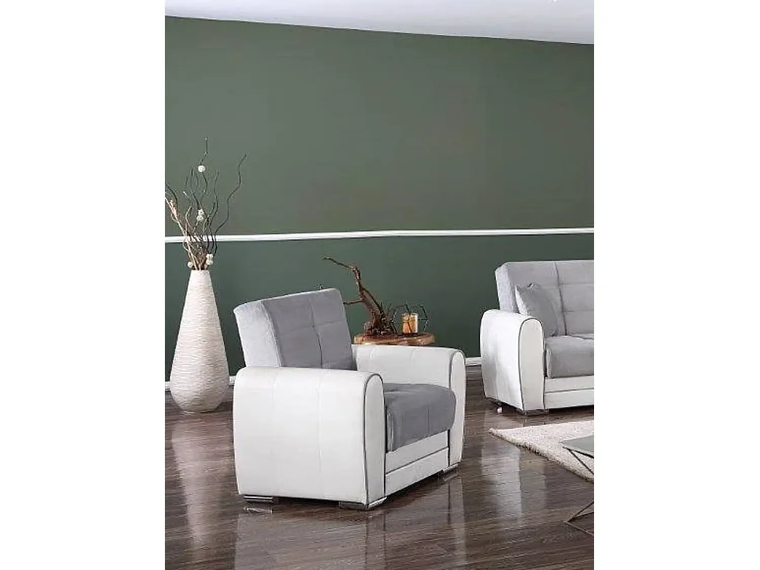 Poltrona|Dmora Poltrona Dcont, Poltrona de armazenamento para sala, conversível em cama, Poltrona relaxante em tecido acolchoado, 97x84h91 cm, Branco e Cinza Claro Cinzento claro / Branco