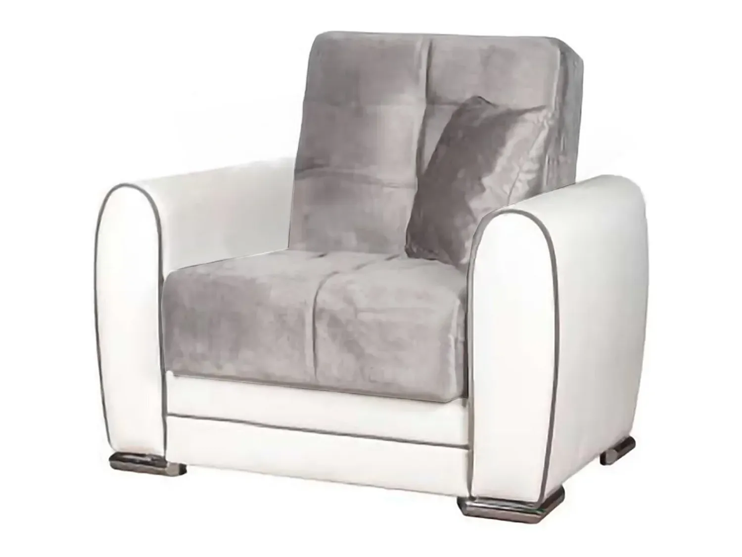 Poltrona|Dmora Poltrona Dcont, Poltrona de armazenamento para sala, conversível em cama, Poltrona relaxante em tecido acolchoado, 97x84h91 cm, Branco e Cinza Claro Cinzento claro / Branco