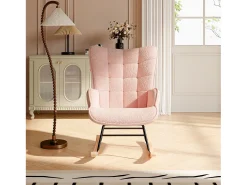 Poltrona| Poltrona de balanço de pelúcia estilo ursinho de pelúcia, poltrona de leitura acolchoada, encosto xadrez, Rosa