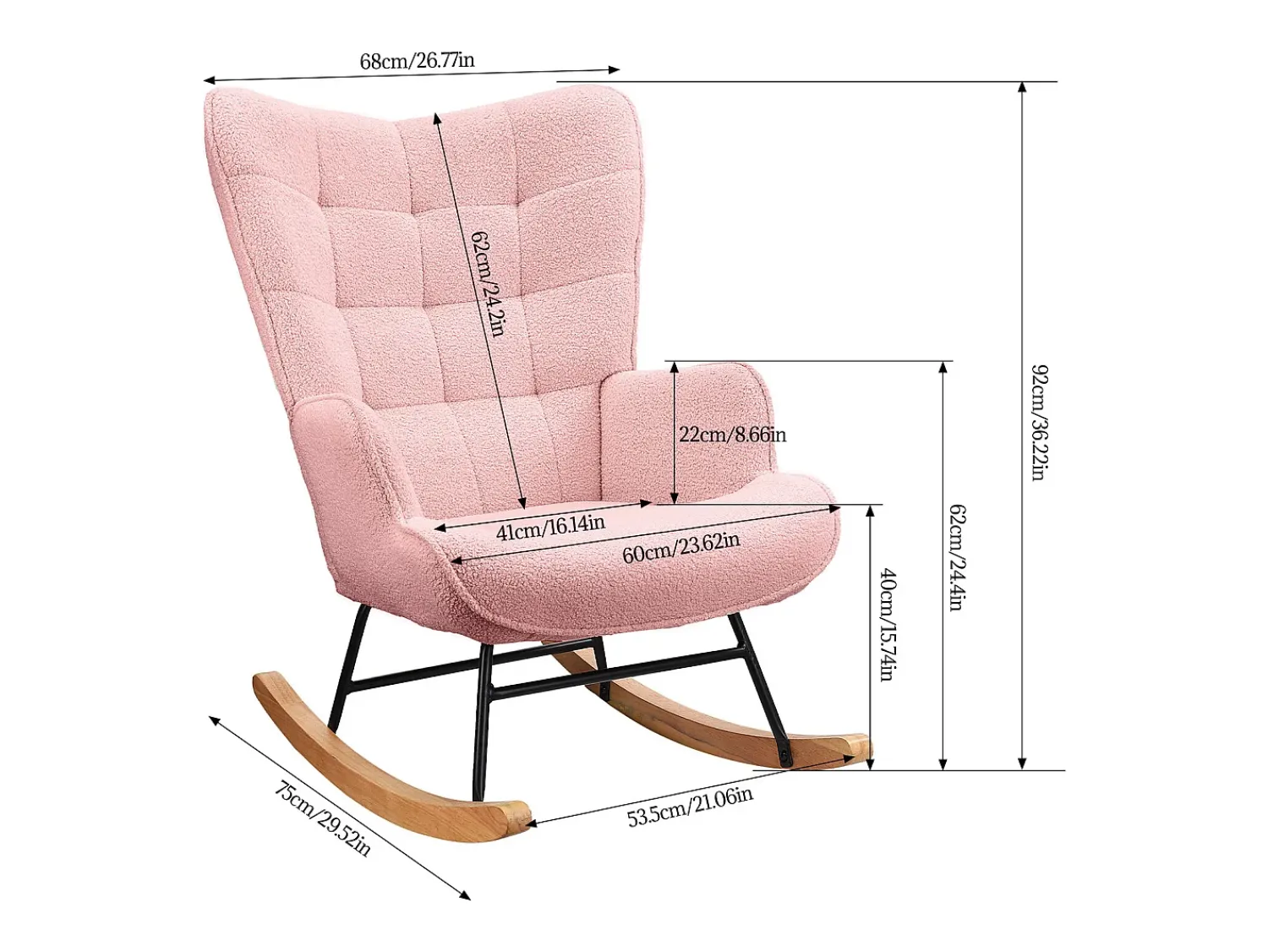 Poltrona| Poltrona de balanço de pelúcia estilo ursinho de pelúcia, poltrona de leitura acolchoada, encosto xadrez, Rosa