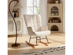 Poltrona de balanço de pelúcia estilo ursinho de pelúcia, poltrona de leitura acolchoada, encosto xadrez, Bege