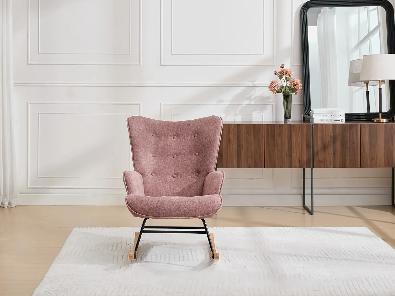Sale Vente-unique Poltrona de balanço em tecido mesclado cor ELMINA Rosa