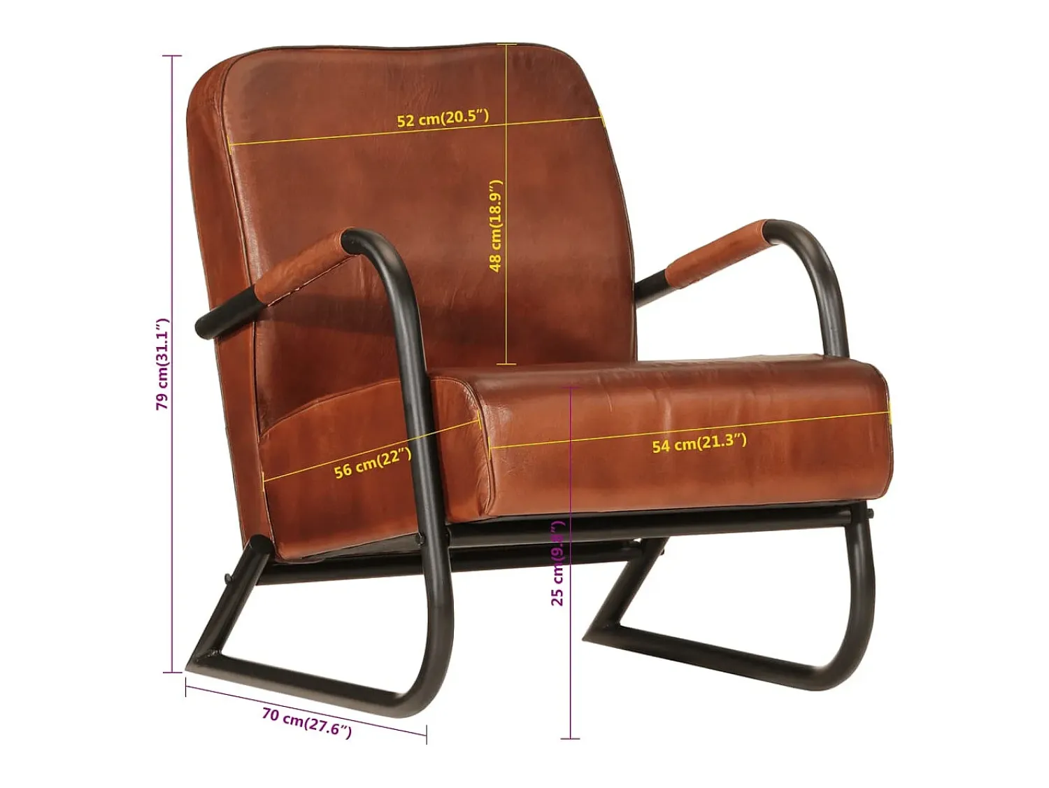 Hot vidaxl Poltrona de couro genuíno Castanho