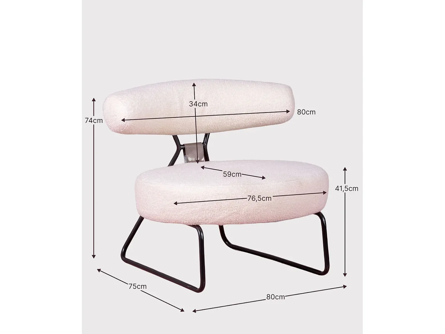 Online Nest Dream Poltrona de design estofada em bouclé e base em aço - Oxford - Branco