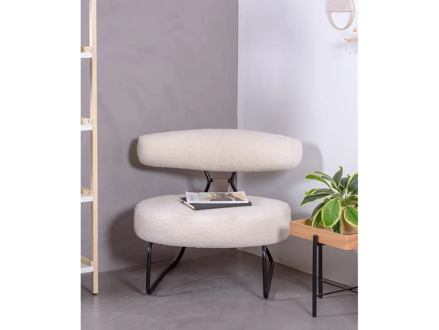 Online Nest Dream Poltrona de design estofada em bouclé e base em aço - Oxford - Branco