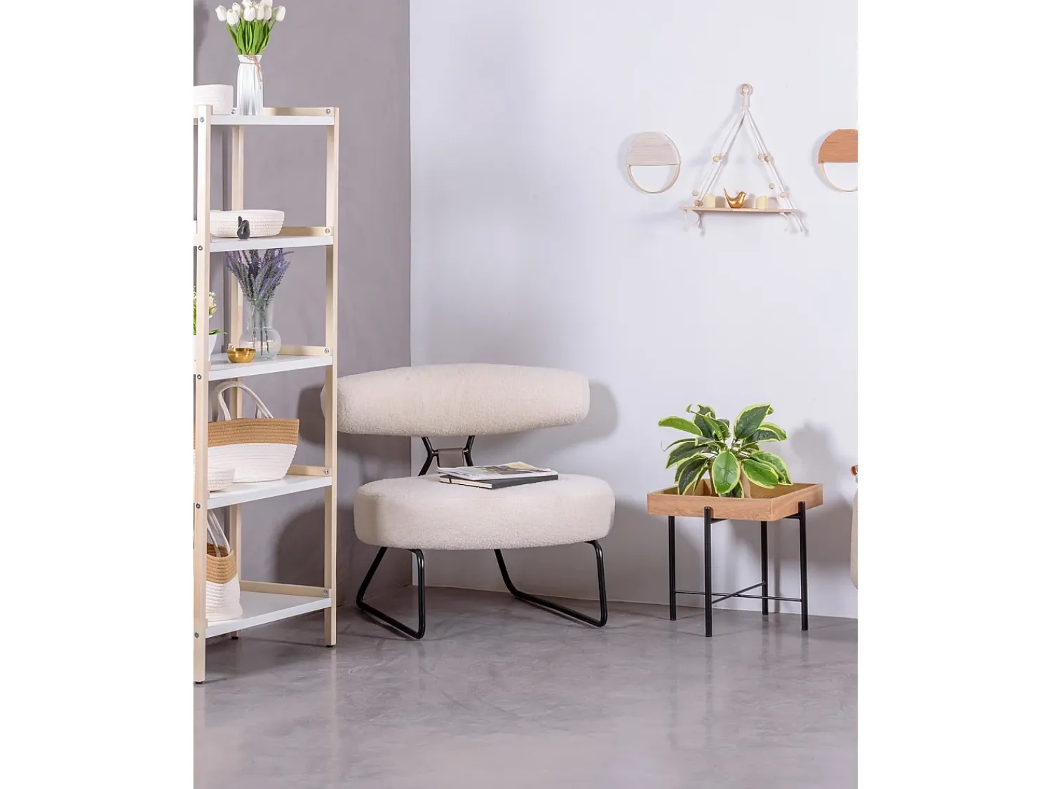 Online Nest Dream Poltrona de design estofada em bouclé e base em aço - Oxford - Branco