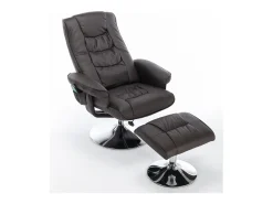 Poltrona de massagem com estofamento em PU, pufe e apoio para os pés com massageador de 5 pontos para uso doméstico.^ Poltrona