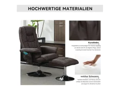 Poltrona de massagem com estofamento em PU, pufe e apoio para os pés com massageador de 5 pontos para uso doméstico.^ Poltrona