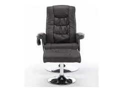 Poltrona de massagem com estofamento em PU, pufe e apoio para os pés com massageador de 5 pontos para uso doméstico.^ Poltrona