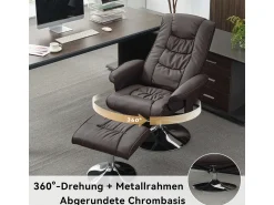Poltrona de massagem com estofamento em PU, pufe e apoio para os pés com massageador de 5 pontos para uso doméstico.^ Poltrona