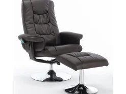 Poltrona de massagem com estofamento em PU, pufe e apoio para os pés com massageador de 5 pontos para uso doméstico.^ Poltrona