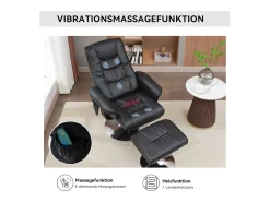 Poltrona* Poltrona de massagem com estofamento em PU, pufe e apoio para os pés com massageador de 5 pontos para uso doméstico. Preto