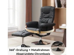 Poltrona* Poltrona de massagem com estofamento em PU, pufe e apoio para os pés com massageador de 5 pontos para uso doméstico. Preto