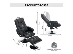 Poltrona* Poltrona de massagem com estofamento em PU, pufe e apoio para os pés com massageador de 5 pontos para uso doméstico. Preto