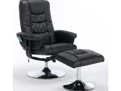 Poltrona* Poltrona de massagem com estofamento em PU, pufe e apoio para os pés com massageador de 5 pontos para uso doméstico. Preto