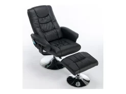 Poltrona* Poltrona de massagem com estofamento em PU, pufe e apoio para os pés com massageador de 5 pontos para uso doméstico. Preto