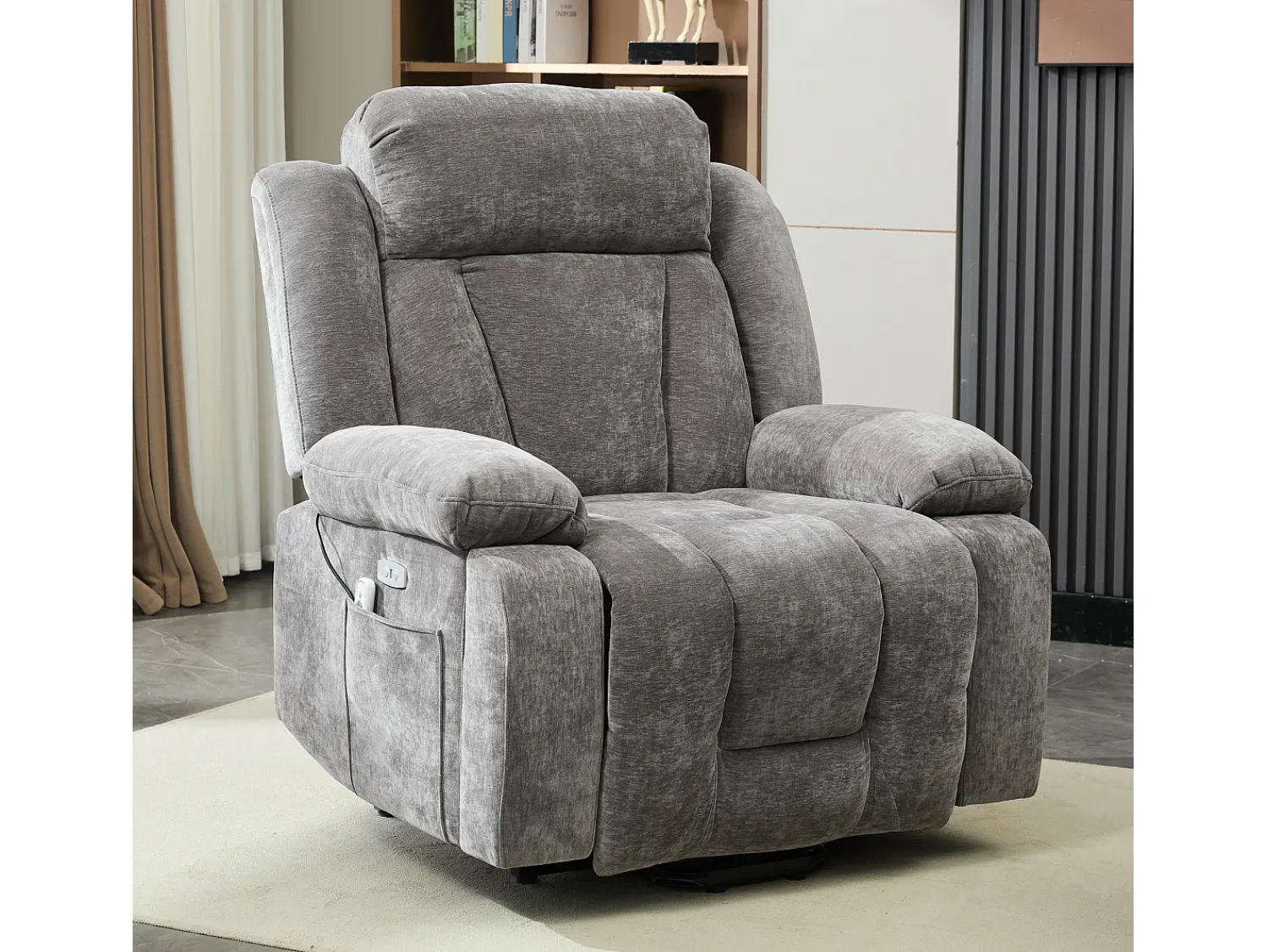Poltrona*Merax Poltrona de massagem elétrica - 95 x 94 x 107 cm - com massagem de 8 pontos + função de aquecimento e elevação - tecido - cinza Cinzento