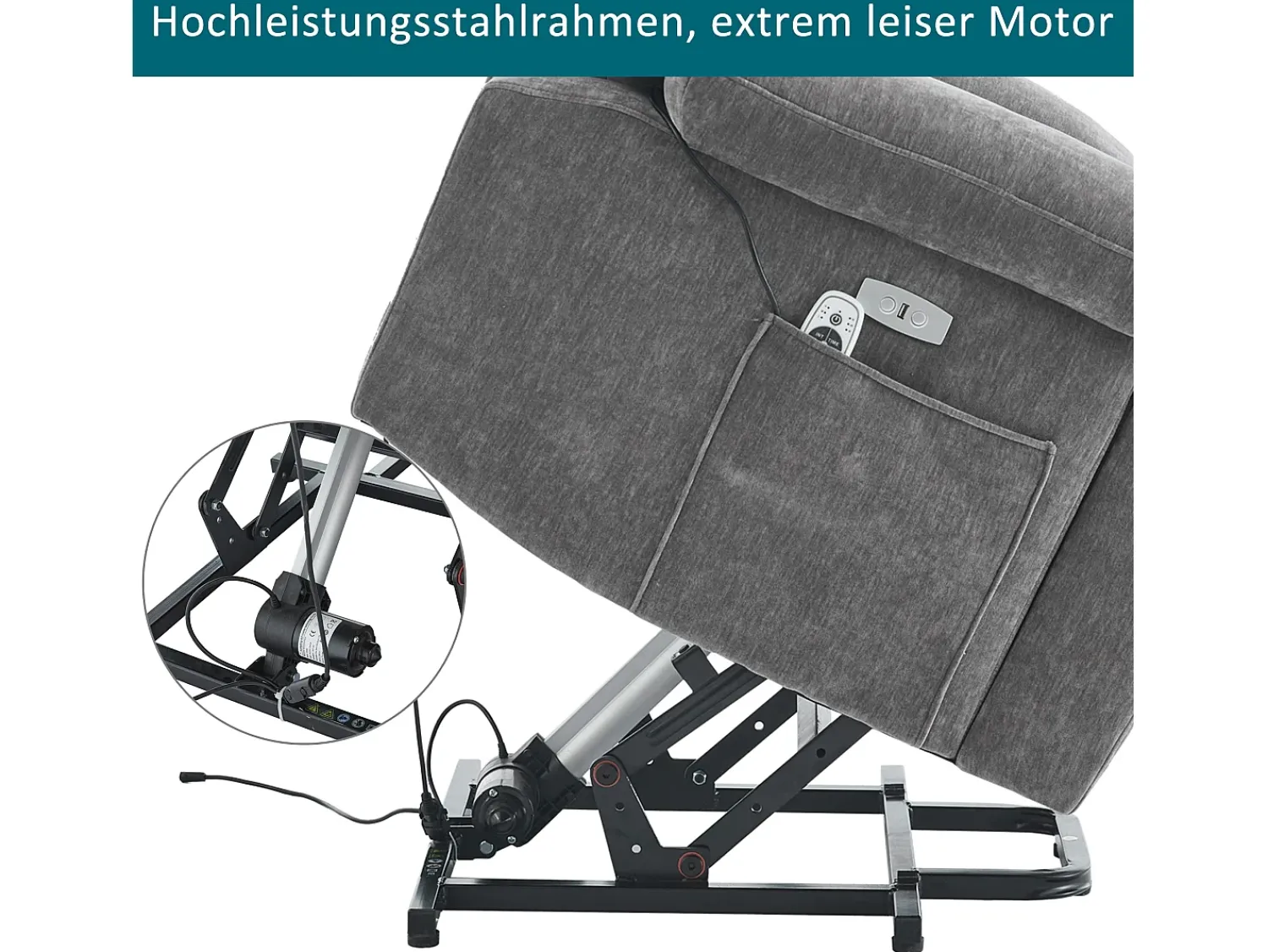 Poltrona*Merax Poltrona de massagem elétrica - 95 x 94 x 107 cm - com massagem de 8 pontos + função de aquecimento e elevação - tecido - cinza Cinzento