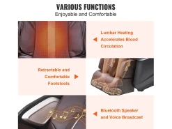 Poltrona* Poltrona de Massagem SucceBuy 3D Shiatsu SL Rail Zero Gravity, 10-18 Modos, Aquecimento, Alto-falante Bluetooth, 160 kg Castanho