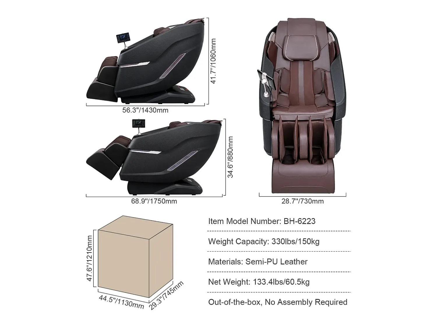 Poltrona* Poltrona de Massagem SucceBuy 3D Shiatsu SL Rail Zero Gravity, 10-18 Modos, Aquecimento, Alto-falante Bluetooth, 160 kg Castanho