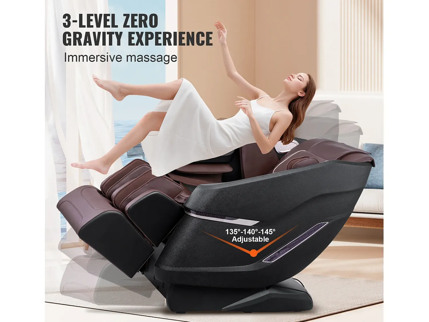 Poltrona* Poltrona de Massagem SucceBuy 3D Shiatsu SL Rail Zero Gravity, 10-18 Modos, Aquecimento, Alto-falante Bluetooth, 160 kg Castanho