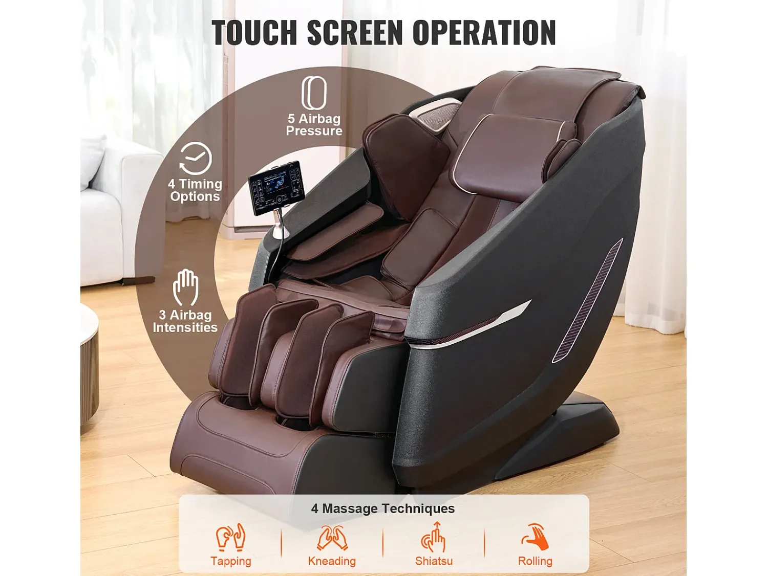 Poltrona* Poltrona de Massagem SucceBuy 3D Shiatsu SL Rail Zero Gravity, 10-18 Modos, Aquecimento, Alto-falante Bluetooth, 160 kg Castanho