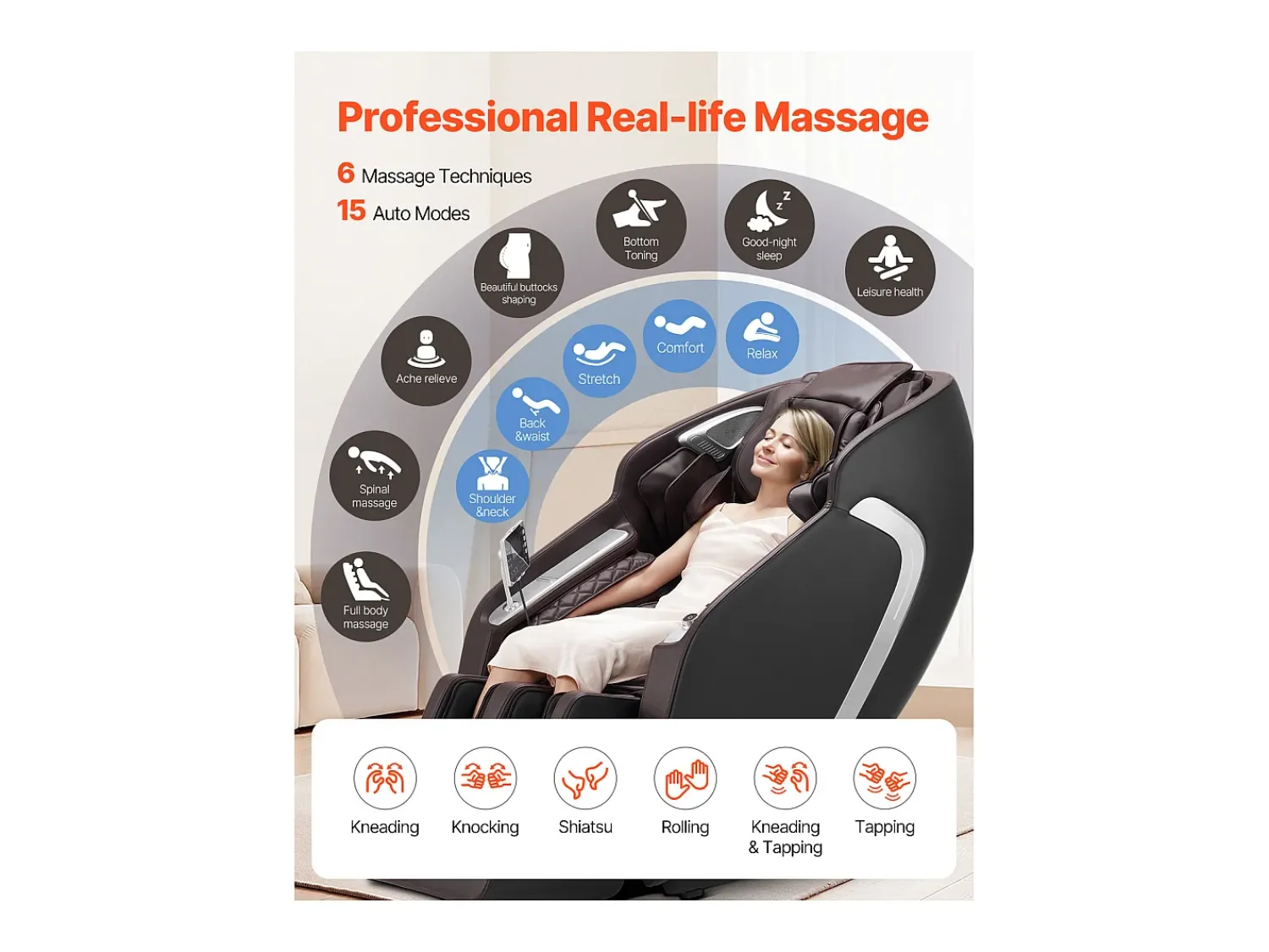 Poltrona de Massagem SucceBuy com Calha SL, Poltrona de Relaxamento e Massagem Reclinável 4D, Zero Gravity, Modo de Alongamento para Ioga, com Voz de IA^ Poltrona