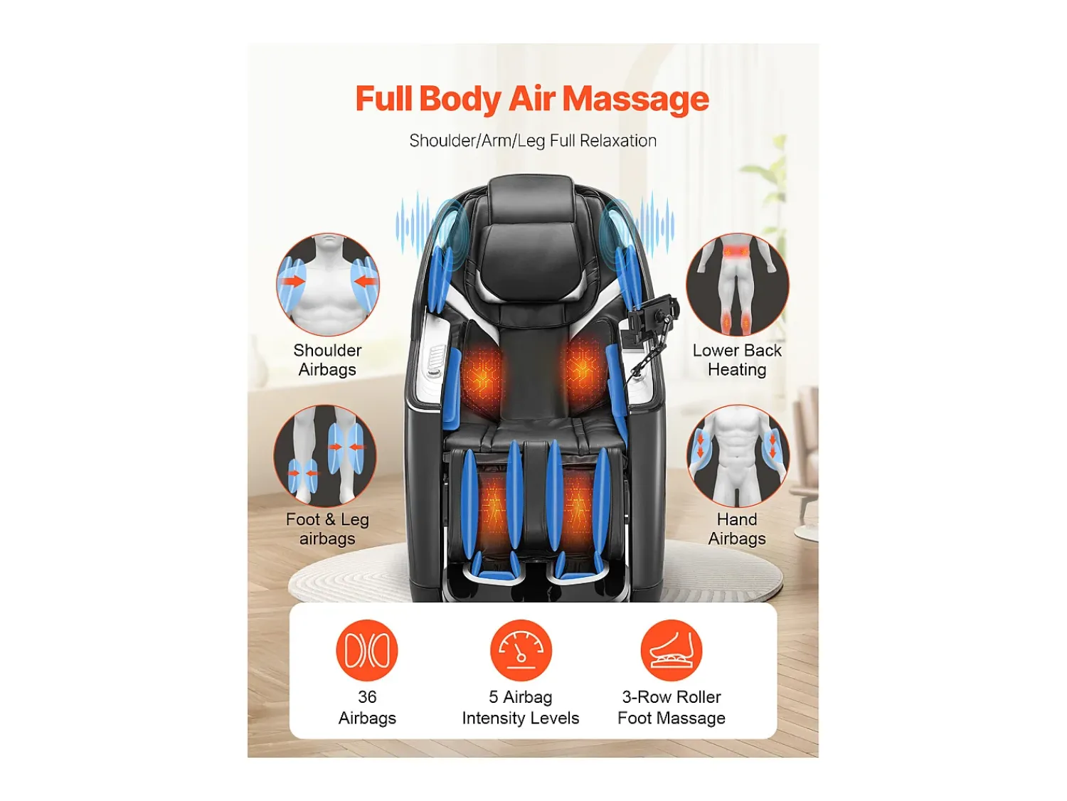 Poltrona* Poltrona de Massagem SucceBuy com Calha SL, Poltrona de Relaxamento e Massagem Reclinável 3D/4D, Zero Gravity, Modo de Alongamento para Ioga, com Voz de IA Preto