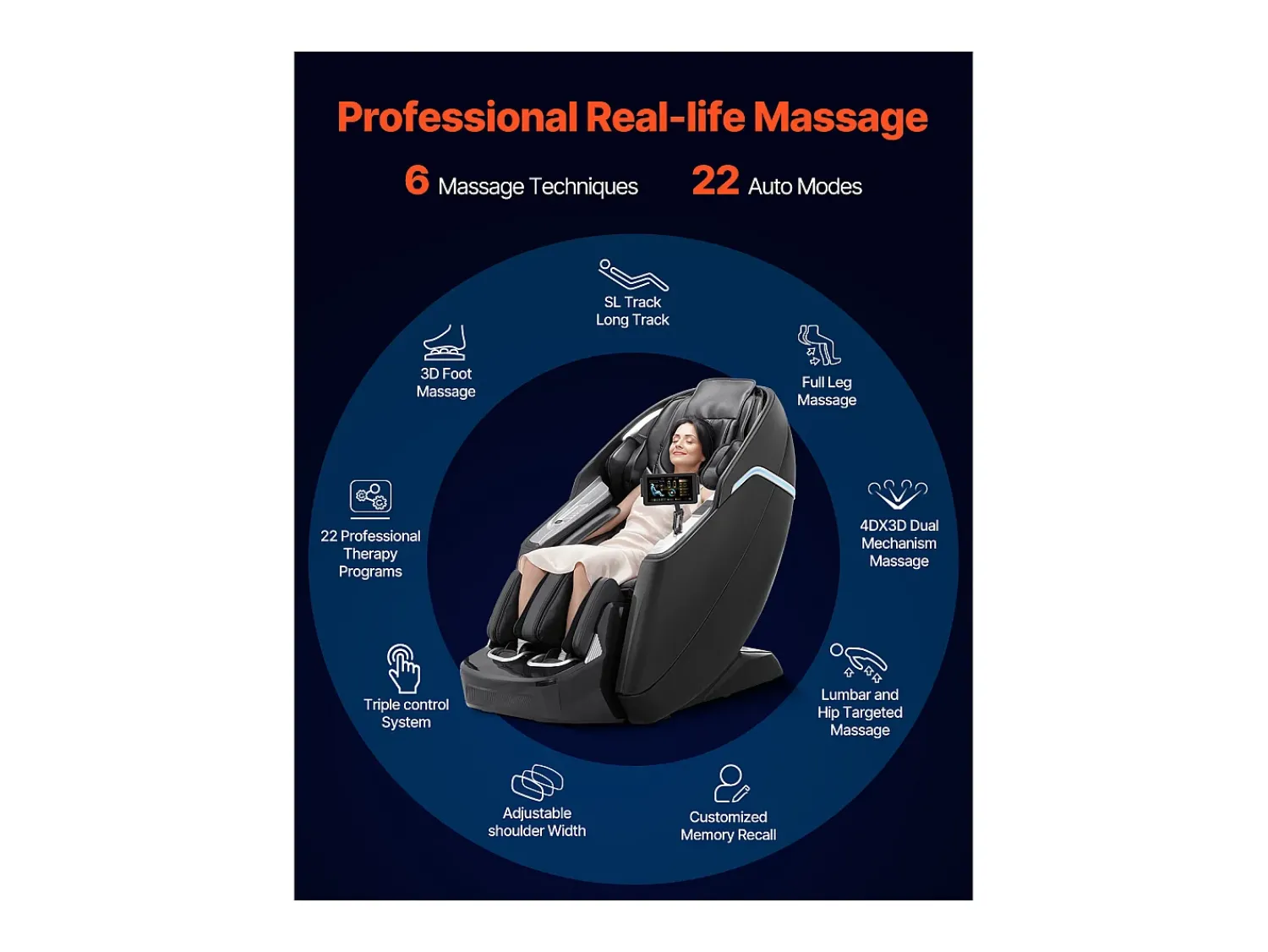 Poltrona* Poltrona de Massagem SucceBuy com Calha SL, Poltrona de Relaxamento e Massagem Reclinável 3D/4D, Zero Gravity, Modo de Alongamento para Ioga, com Voz de IA Preto