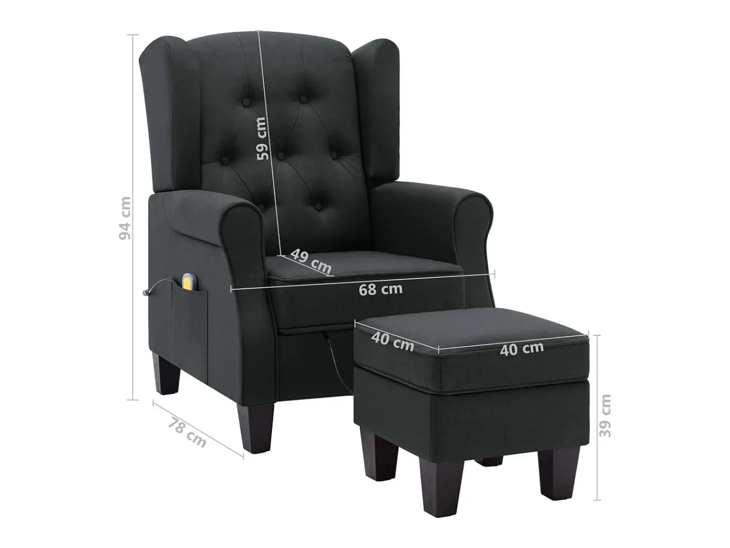 vidaxl Poltrona de massagens com apoio de pés tecido -escuro^ Poltrona