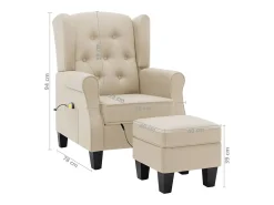 Poltrona*vidaxl Poltrona de massagens com apoio de pés tecido cor Creme