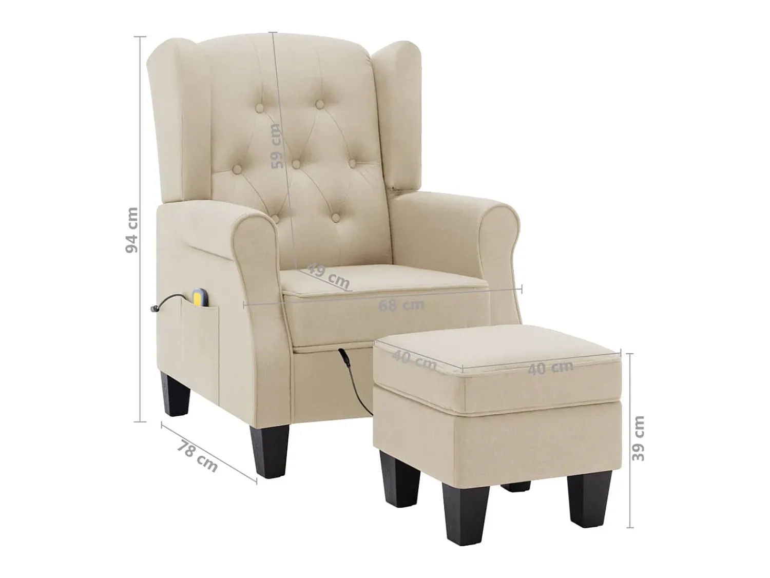 Poltrona*vidaxl Poltrona de massagens com apoio de pés tecido cor Creme