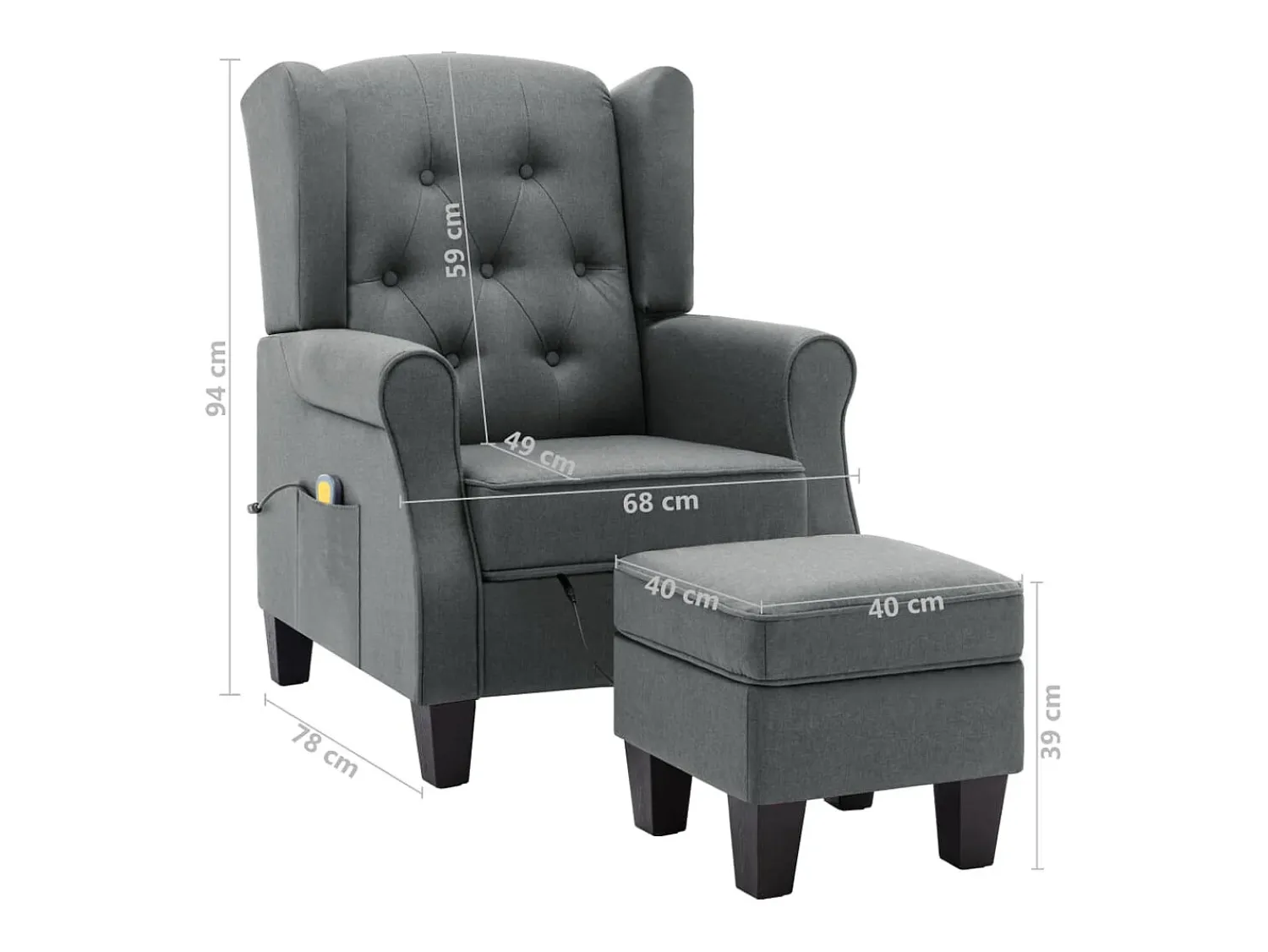 vidaxl Poltrona de massagens com apoio de pés tecido -claro^ Poltrona