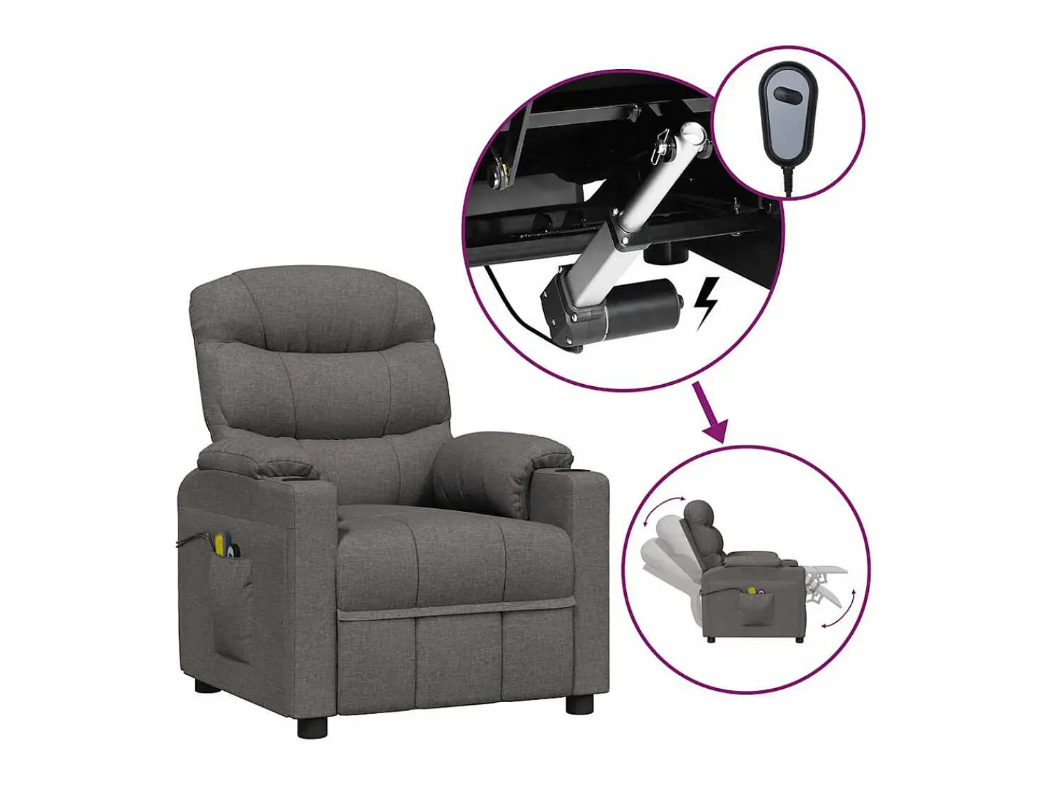 Clearance vidaxl Poltrona de massagens elétrica tecido cinza-escuro Cinzento