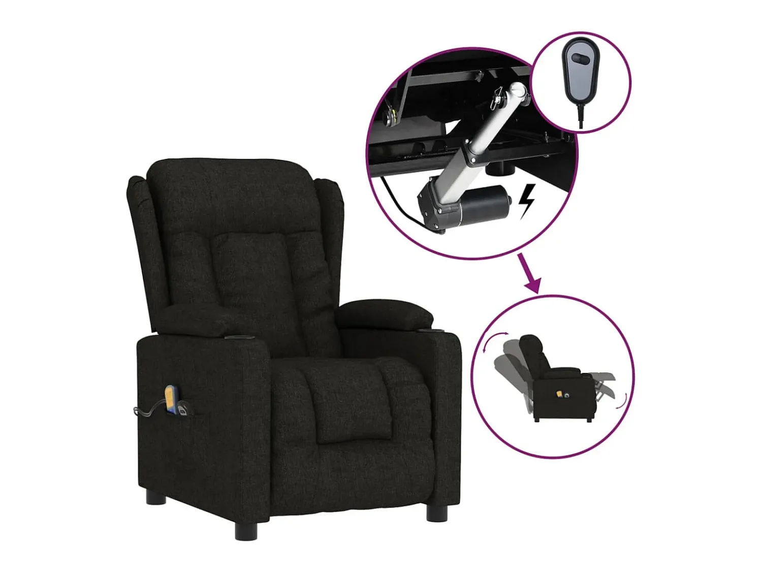 vidaxl Poltrona de massagens elétrica tecido^ Poltrona