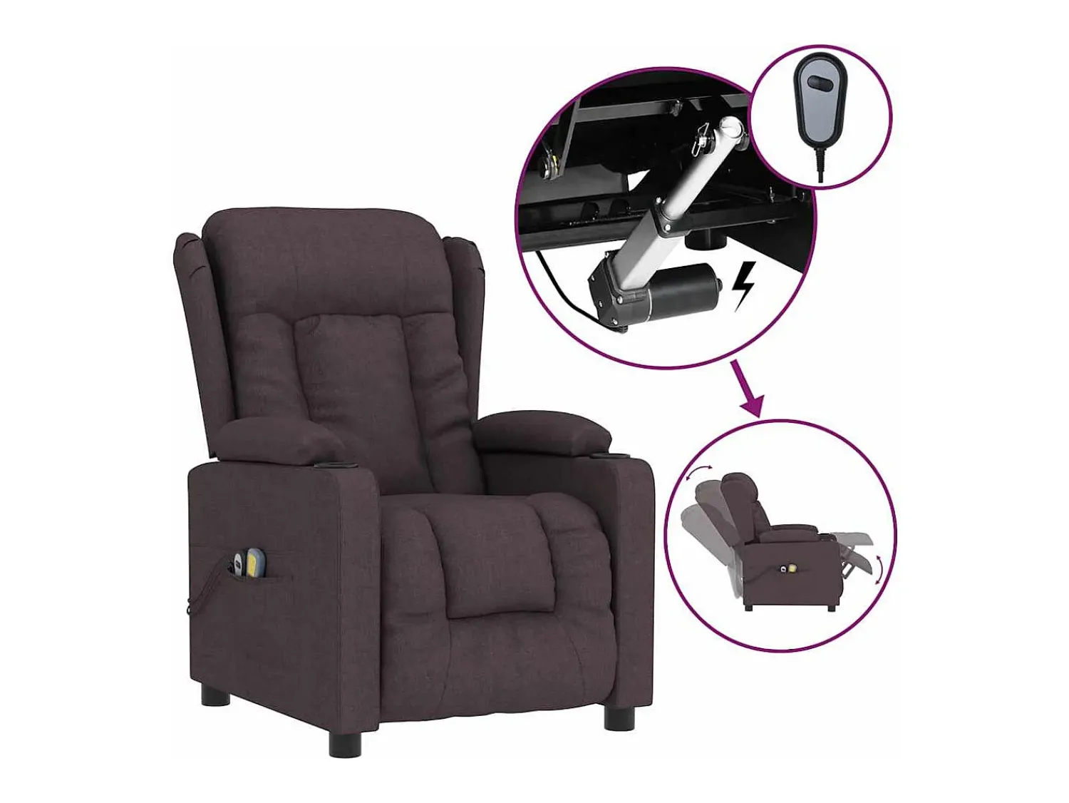 Poltrona*vidaxl Poltrona de massagens elétrica tecido -escuro Castanho