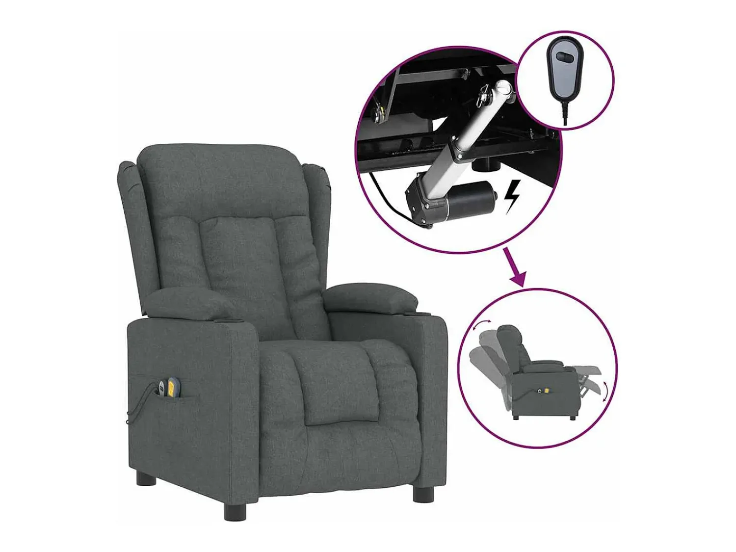 Outlet vidaxl Poltrona de massagens elétrica tecido cinza-escuro Cinzento