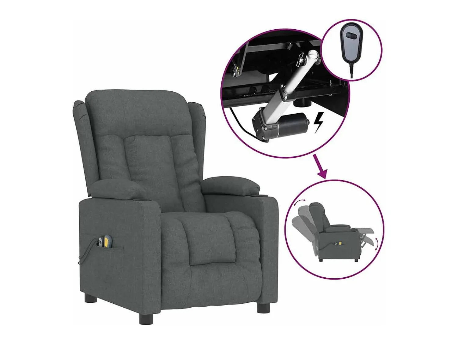Outlet vidaxl Poltrona de massagens elétrica tecido cinza-escuro Cinzento