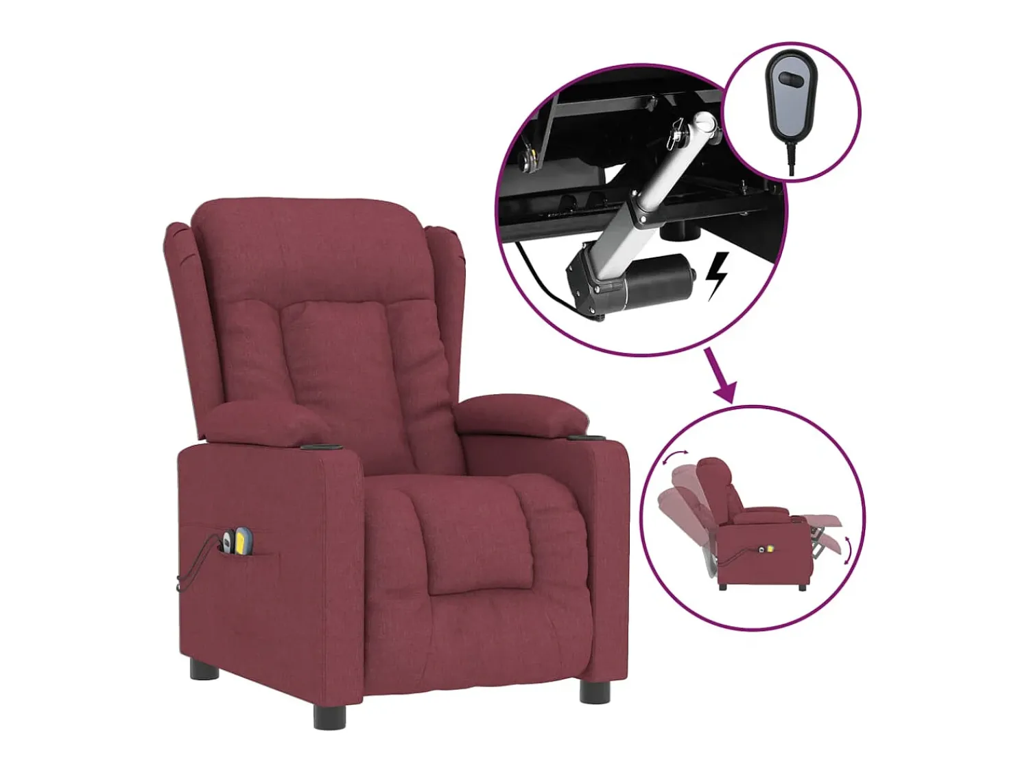 Poltrona*vidaxl Poltrona de massagens elétrica reclinável tecido tinto Vermelho