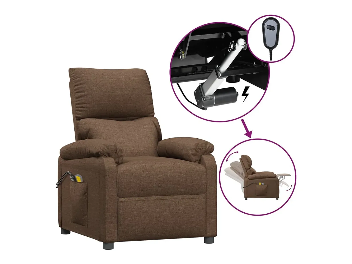 Poltrona|vidaxl Poltrona de massagens elétrica reclinável tecido Castanho