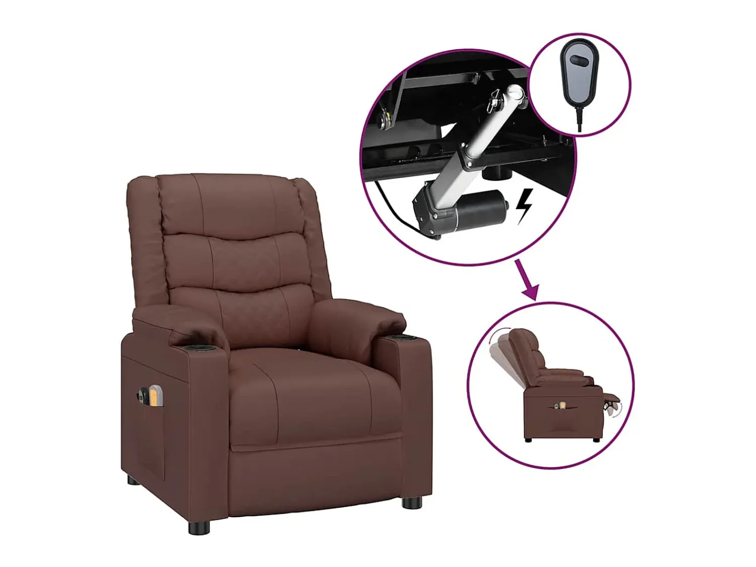 Poltrona|vidaxl Poltrona de massagens elétrica couro artificial Castanho
